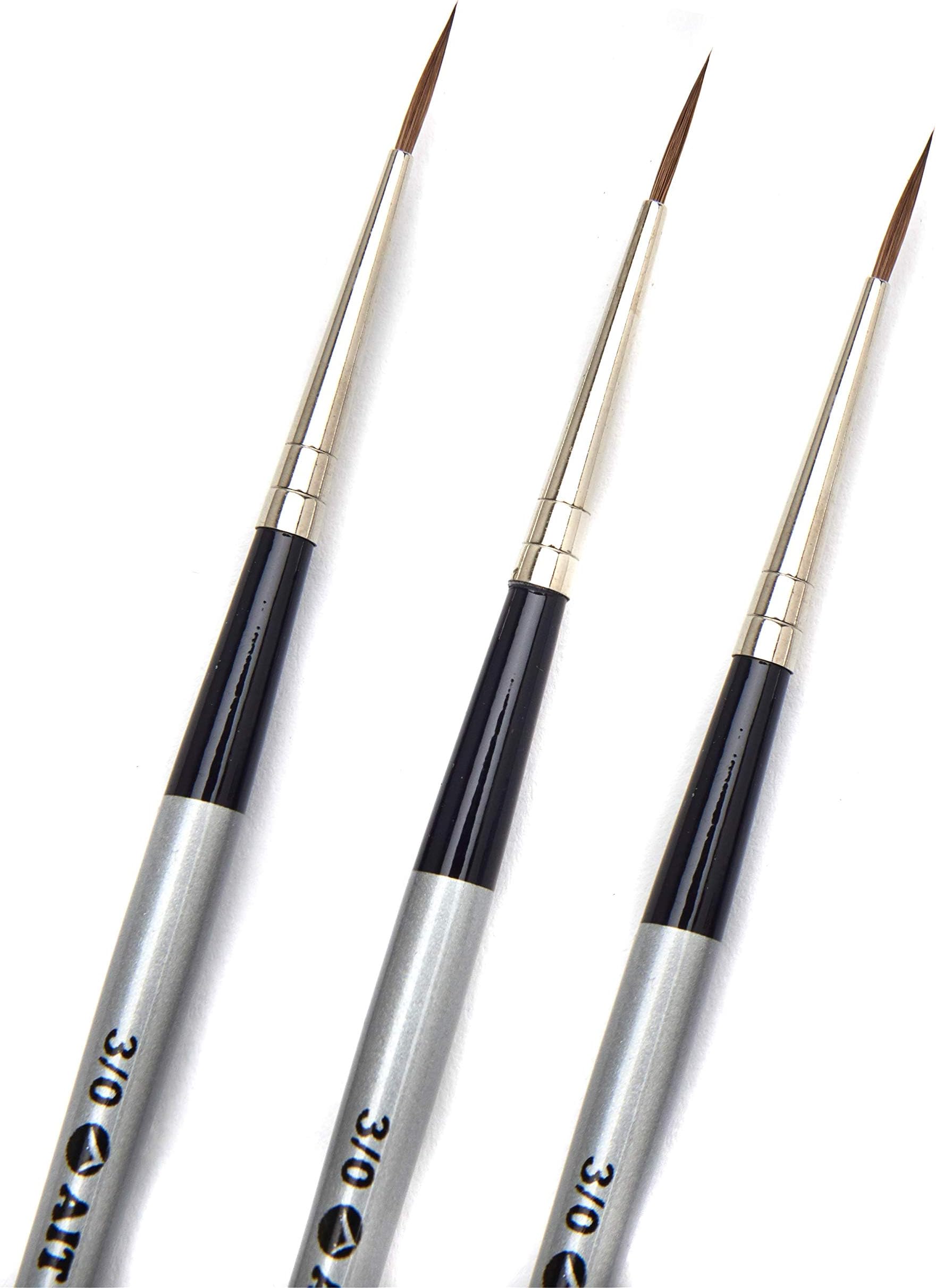 AIT Art Select Mini-Liner Detail Paint Brushes, Size 3/0, Pack of 3, Pure Russian Red Sable, Handmade in Germany for Crafting Exquisite Details Using Oil, Acrylic, or Watercolors