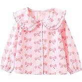 Rumyve Baby Girl Vintage Sweet Floral Blouse Doll Collar Long Sleeve Shirt Cotton Spring Fall Cute Button Shirts Tops 1-8T