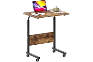 soges Adjustable Mobile Bed Table with Tablet Slot 23.6inches Portable Laptop Computer Stand Desks Cart Tray, Rustic Brown&Bl
