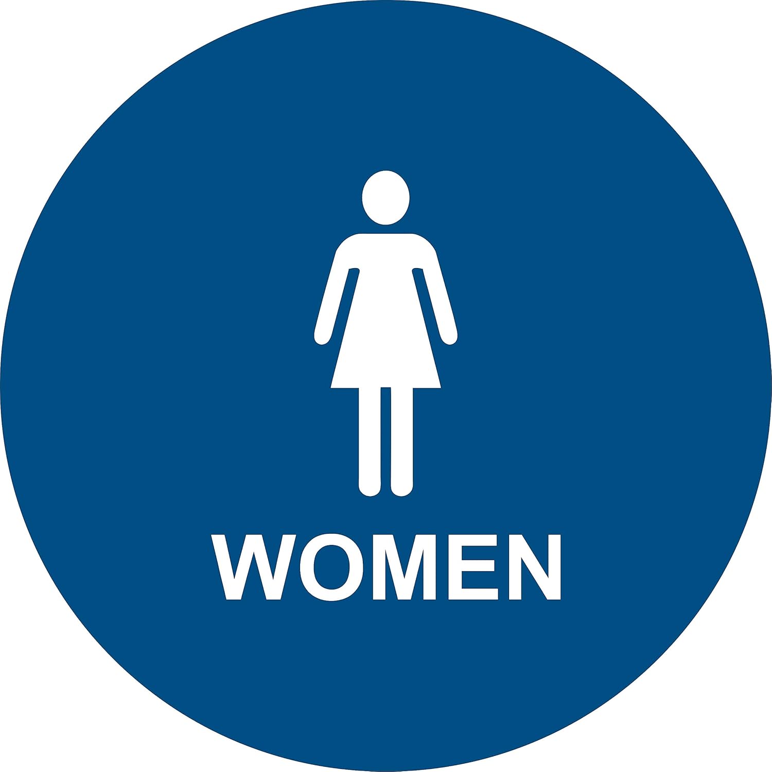 ADA Women Restroom Door Sign, 12" Round Blue/White