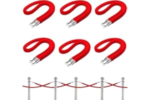 XINLTC 6 pcs Red Velvet Stanchion Rope, 6 Feet Crowd Control Safety Barriers with Polished Silver Hooks, Thick Stanchion Queue Barrier Rope for Carpet Events Movie Theaters Grand Openings