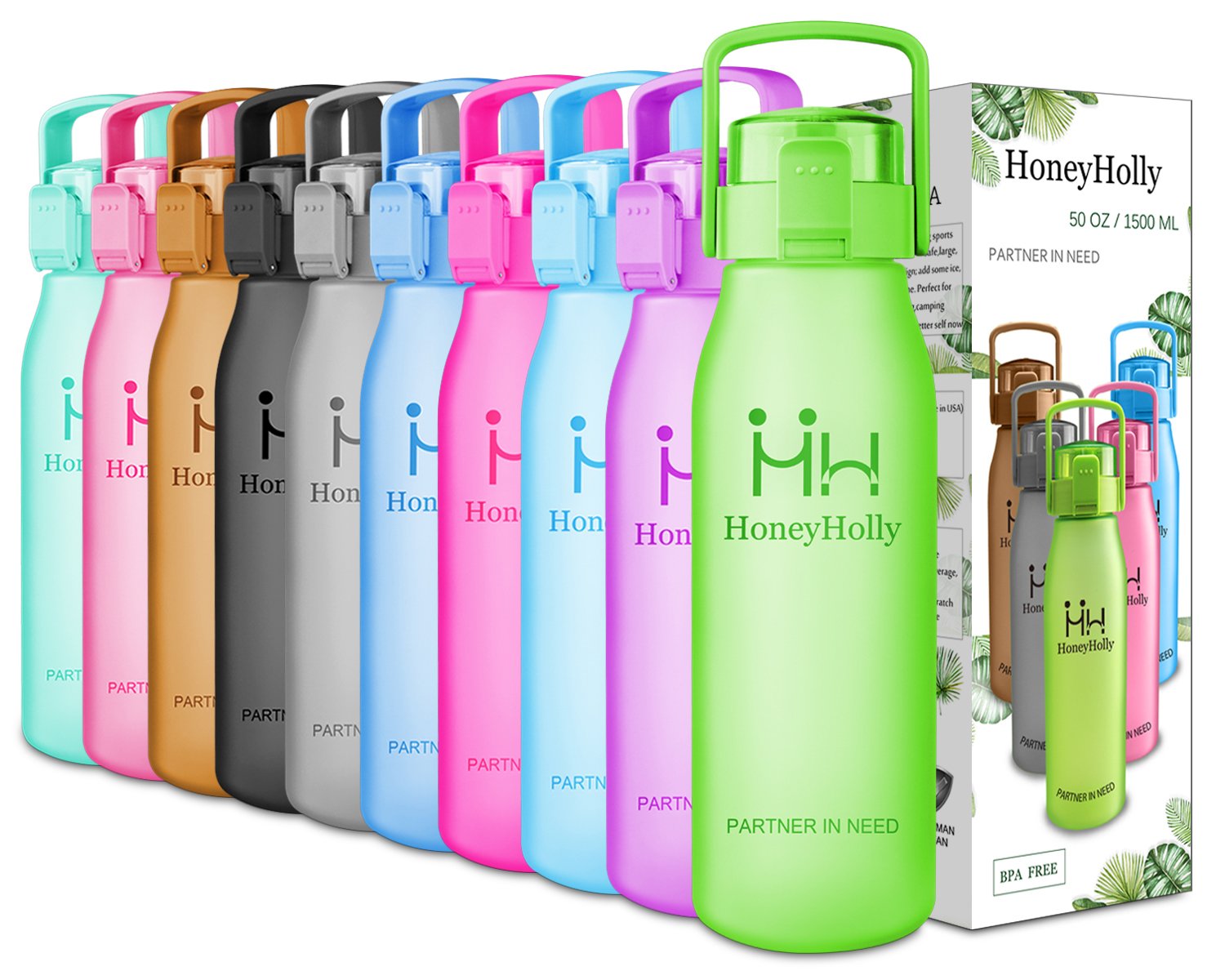HoneyHolly Best Sports Water Bottle32oz/1L&50oz/1.5LFast Flow, Flip