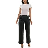 Zac & Rachel Womens Pull on Wide Leg Compression Ponte Pant with Symmetric Button Detail