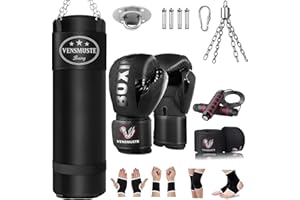 Vensmuste Heavy Punching Bag for Adults - Boxing Bag with 12oz Gloves - Perfect for MMA, Kickboxing, and Fitness Training - Durable Material with Chain - Unfilled