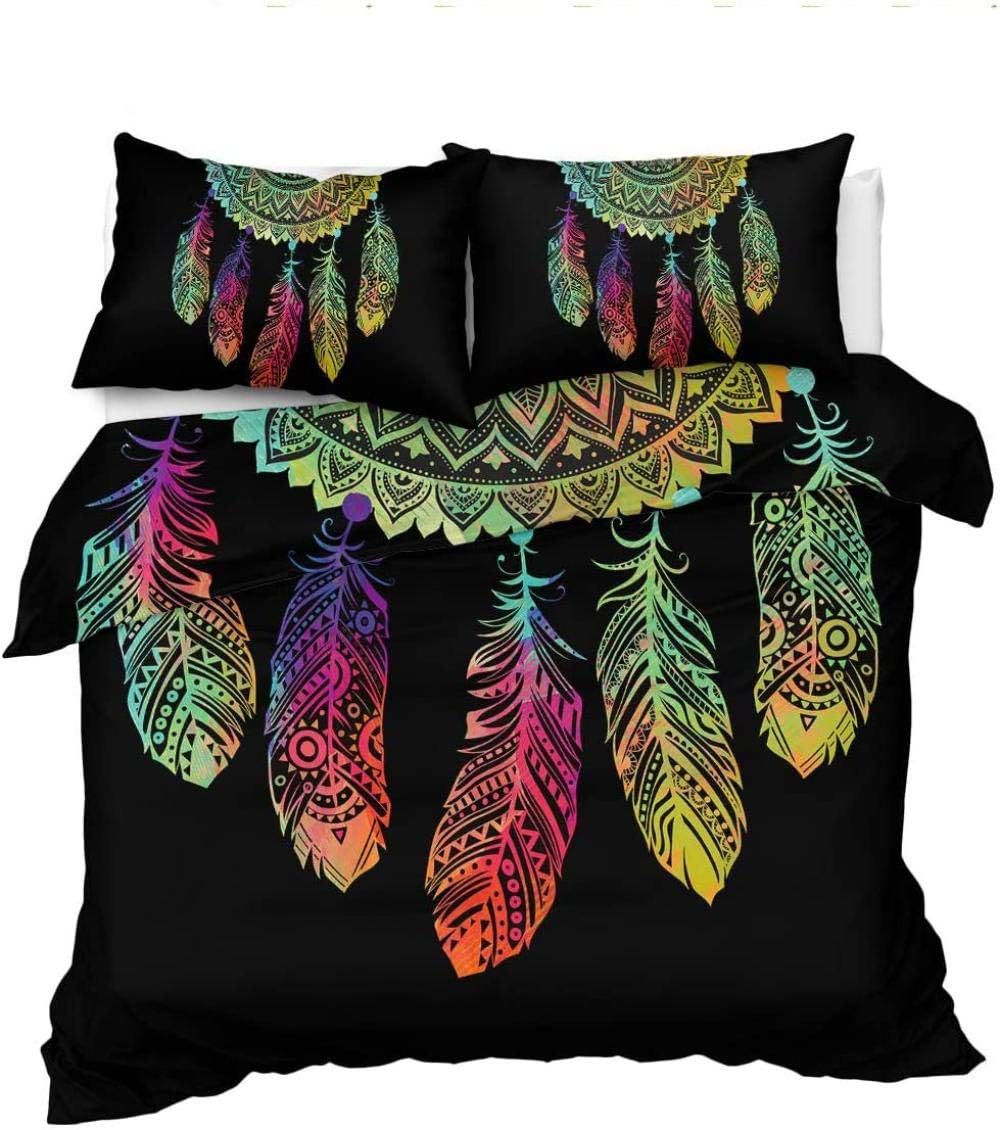 QFAZO Ropa De Cama Bohemia 3D Atrapasueños De Neón Turquesa Negro