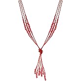 Xalroco Long Chic Tassel Pendant Y Necklace Crystal Beads Lariat Knot Strand Necklace Sweater Chain Jewelry Gift for Women