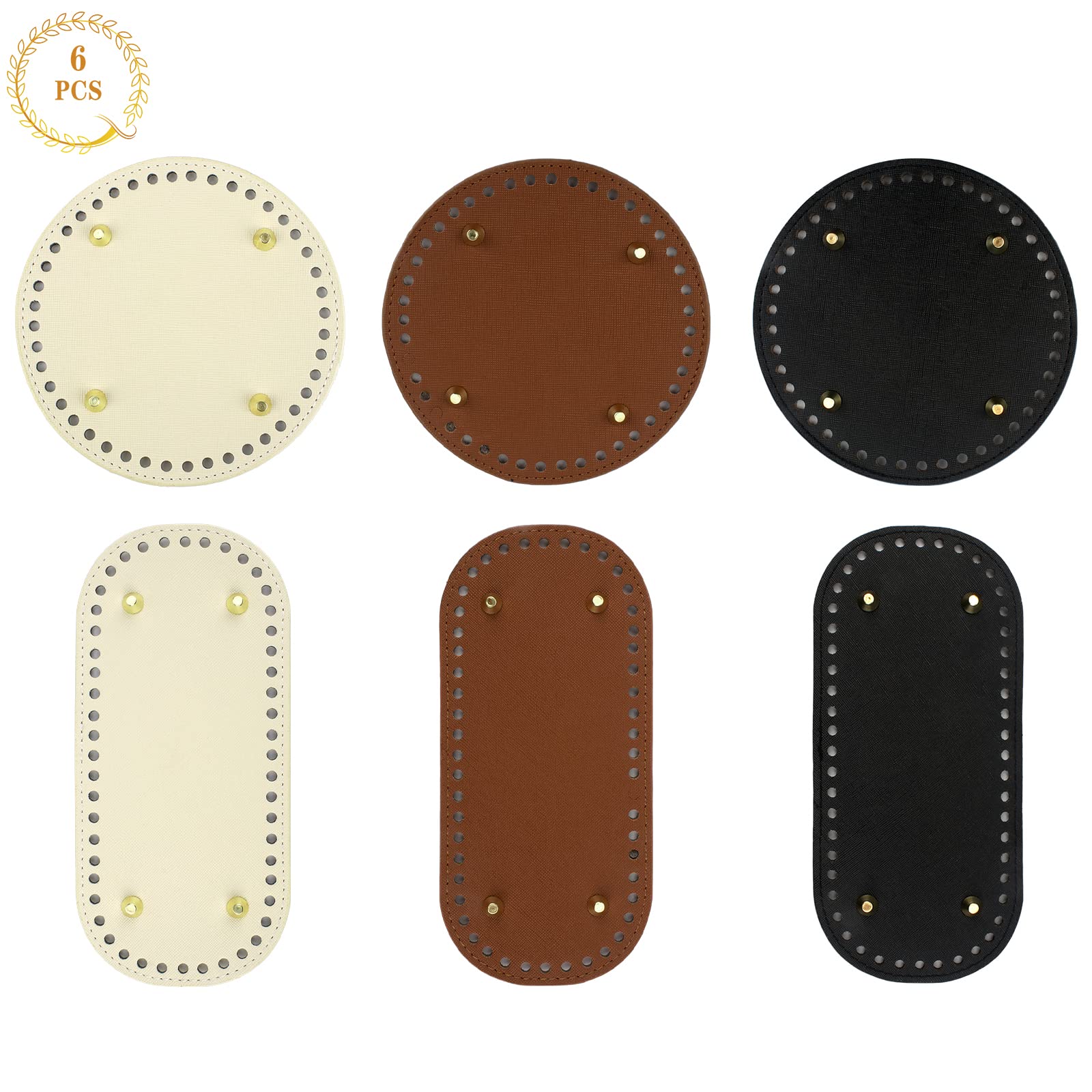 Anruyi 6Pcs Crochet Bag Bottom Base Set - PU Leather Oval (21*10cm) & Round (15cm) Bases - Beige, Brown, Black - DIY Bag Accessories