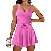 Caracilia Women's Tennis Mini Dresses Workout Built in Shorts Golf Athletic Sleeveless One Piece Summer Active Romper Dress