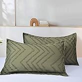 2 Pack Standard Size Pillow Shams Set, Olive Dark Green Boho Tufted Soft Microfiber Pillowcases, Modern Farmhouse Pillowshams for Men and Woman 20 x 26 Inch