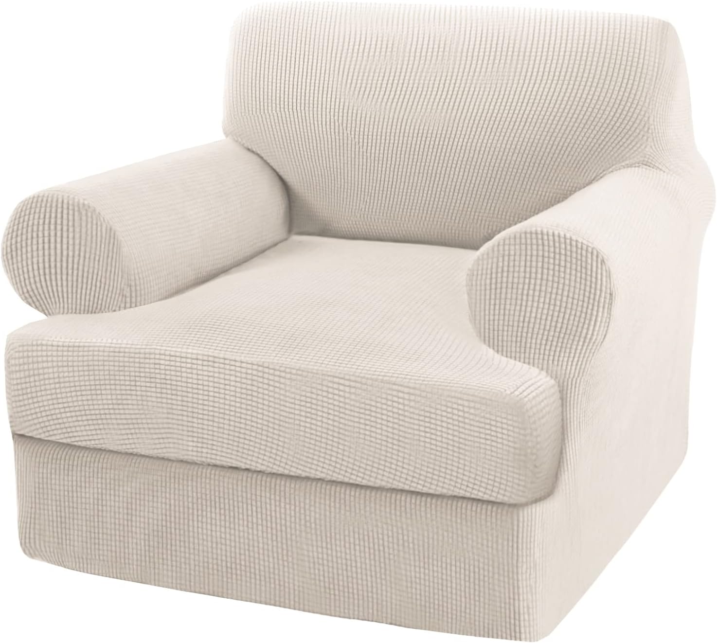 Slipcovers - 2 Pieces Sofa Covers T Cushion Chair Slipcover T Cushion Chair Covers Stretch Couch Cover Soft Armchair Cover Furniture Covers with Individual T Cushion Seat Covers, Machine Washable (Chair, Ivory)