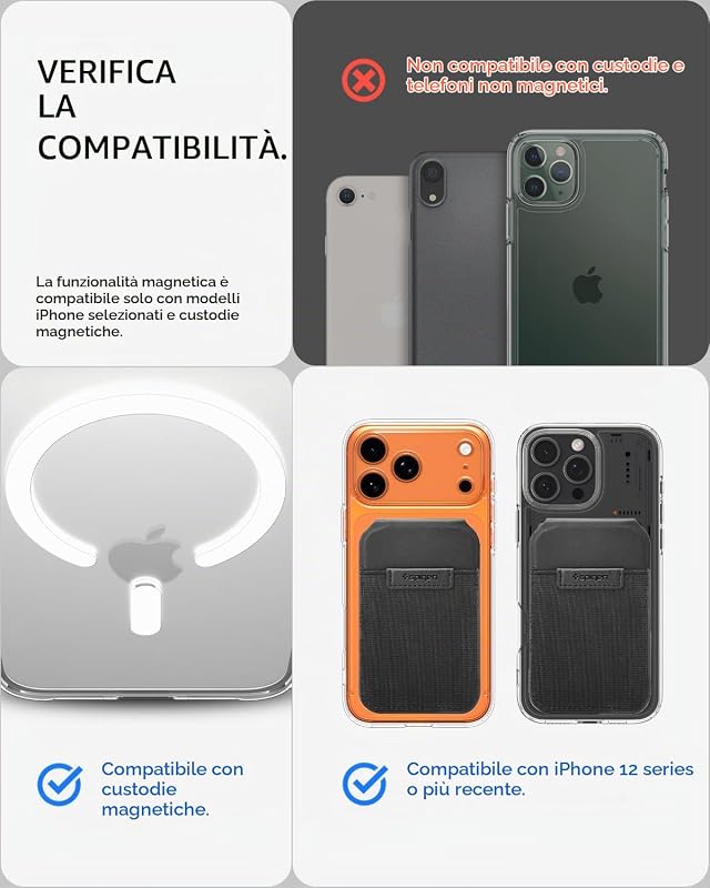 Slim Fold MagFit Portafoglio MagSafe [Fino a 12 Carte] Tasca Elastica, Supporto Free Stop, Porta Carte Magnetico per iPhone 17 17e 16 15 14 13 12 Pro Max & Cover MagSafe e Pixelsnap