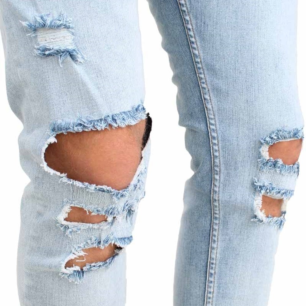Just No Logo Men's Slim Fit Light Blue Ripped Jeans Destroyed Denim