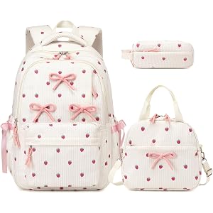 Similove Backpack for Girls Corduroy 3PCS Bow School Bookbag for Teen Girl | with Lunch Box & Pencil Pouch Lightweight Laptop
