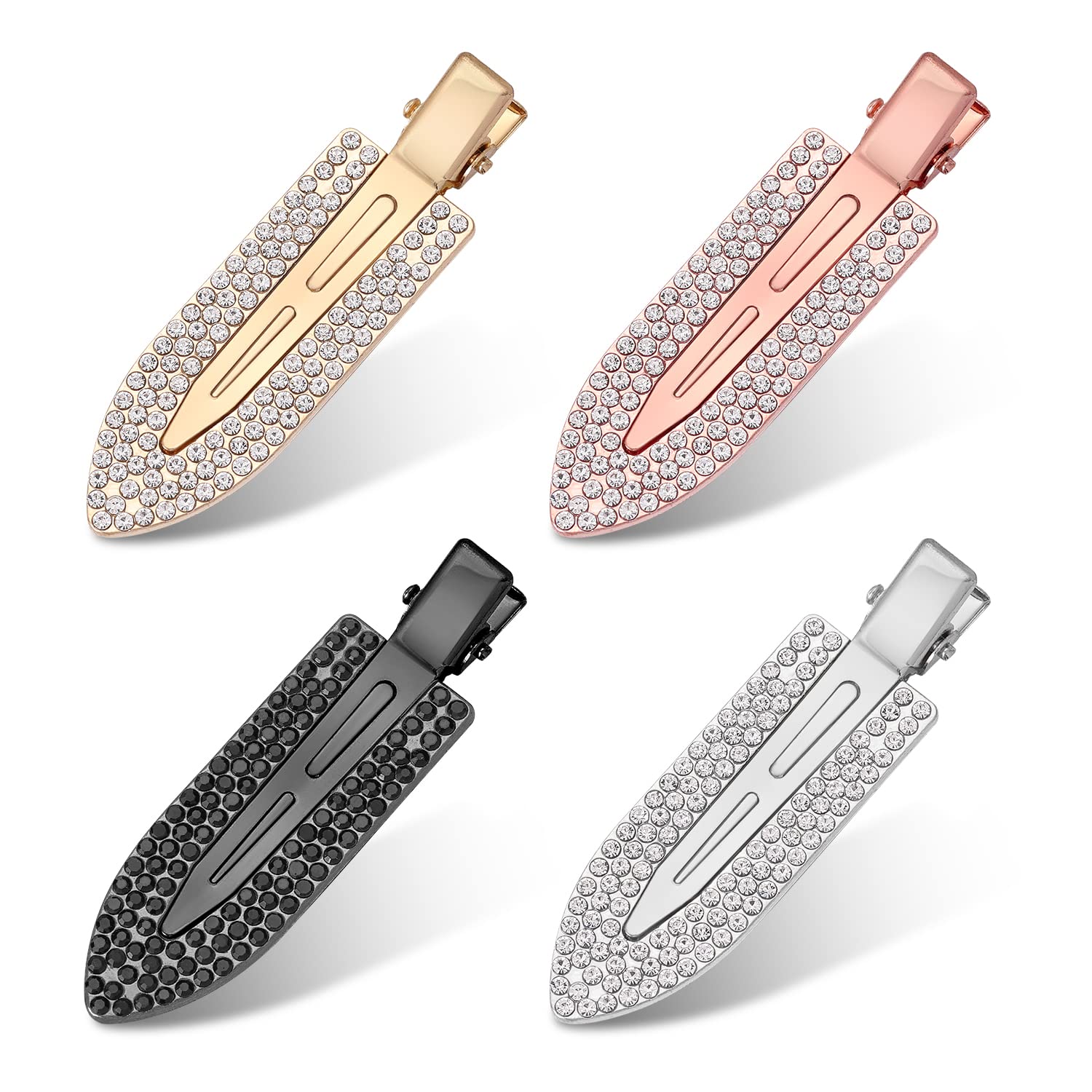 SAVITA 4pcs No Crease Hair Clips with Rhinestones for Hairstyle Bangs Waves Makeup Application (4 Colors)