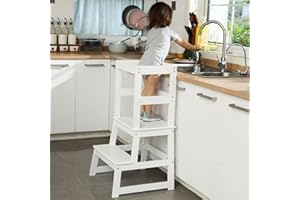 MANGOHOOD Kitchen Step Stool for Toddlers, Montessori Kids Learning Stool,Baby Standing Tower for Counter,Children Standing Helper (White)