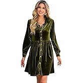 R.Vivimos Women's Fall Winter Velvet Button Down Mini Dress 2026 Long Sleeve Casual Swing Flowy Shirt Dress