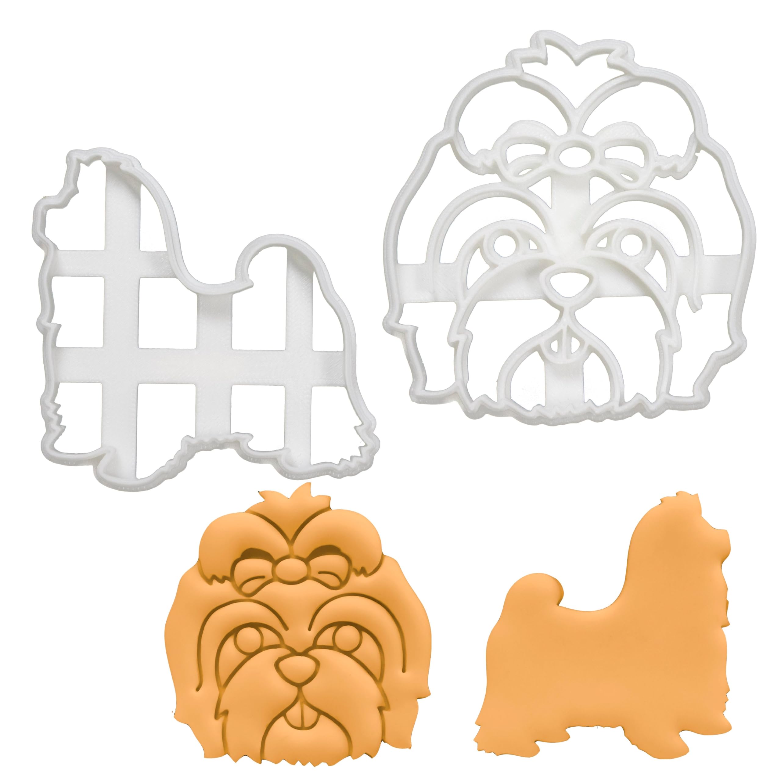 BAKERLOGY Set of 2 Shih Tzu Cookie Cutters (Designs: Body & Face) - Detailed Biscuit Cutter Design for Baking and Crafts, Ideal on Fondant, Dough, Clay