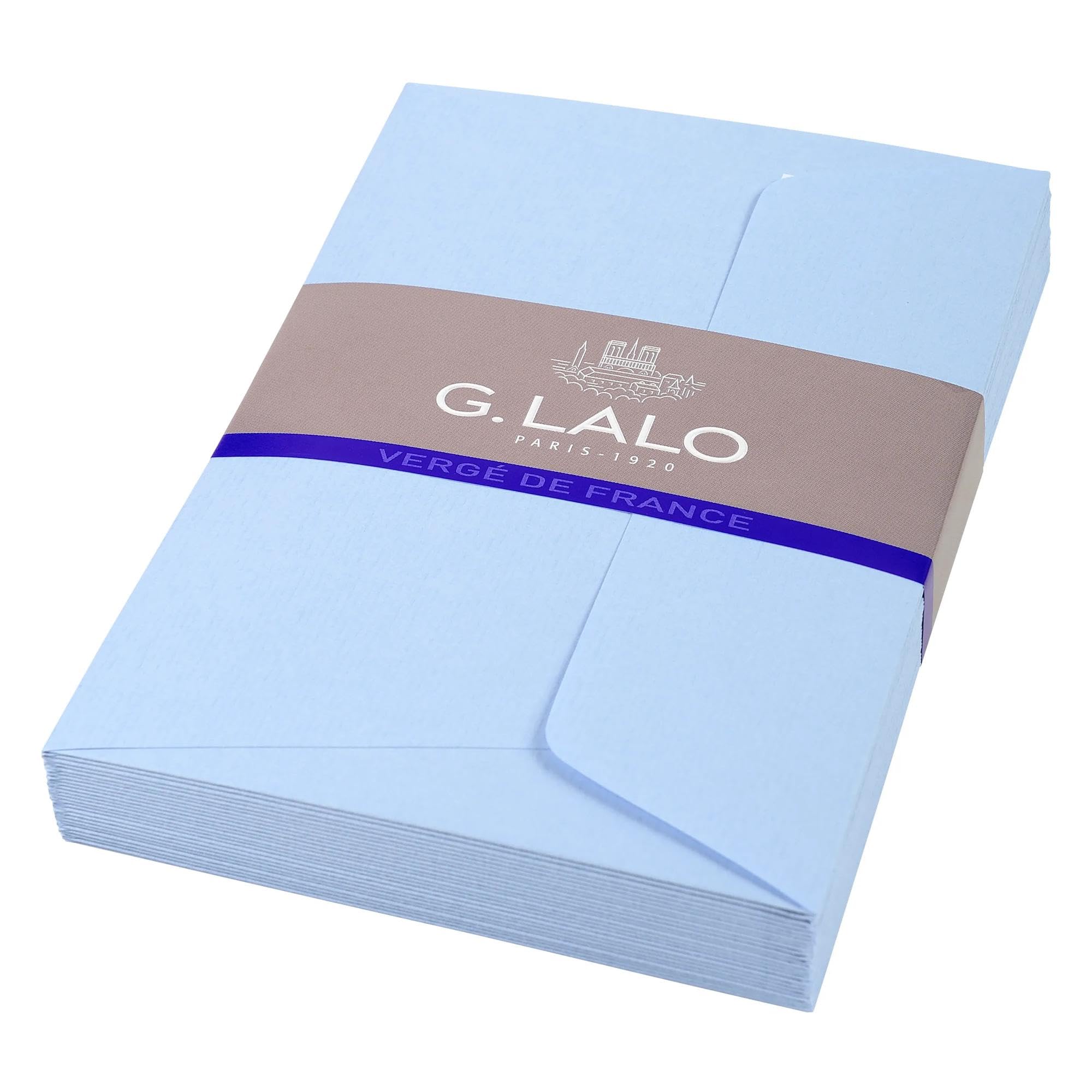 Lalo 52102L - Verge De France A film-wrapped pack of 25 self-adhesive lined envelopes. Size: C6 11.4x16.2 cm in Laid Paper from France, Blue Correspondence