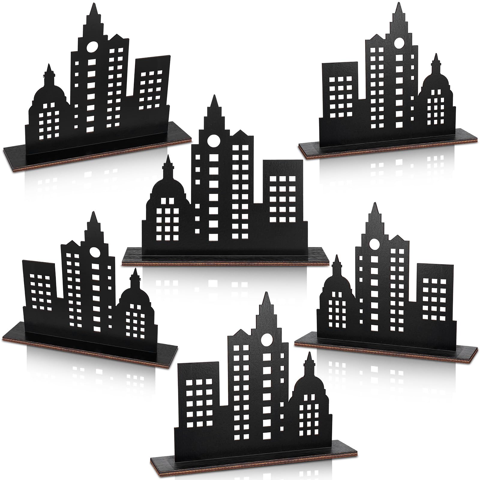6 Pcs Skyscraper Party Decorations Black Hollow Wooden Skyscraper Table ...