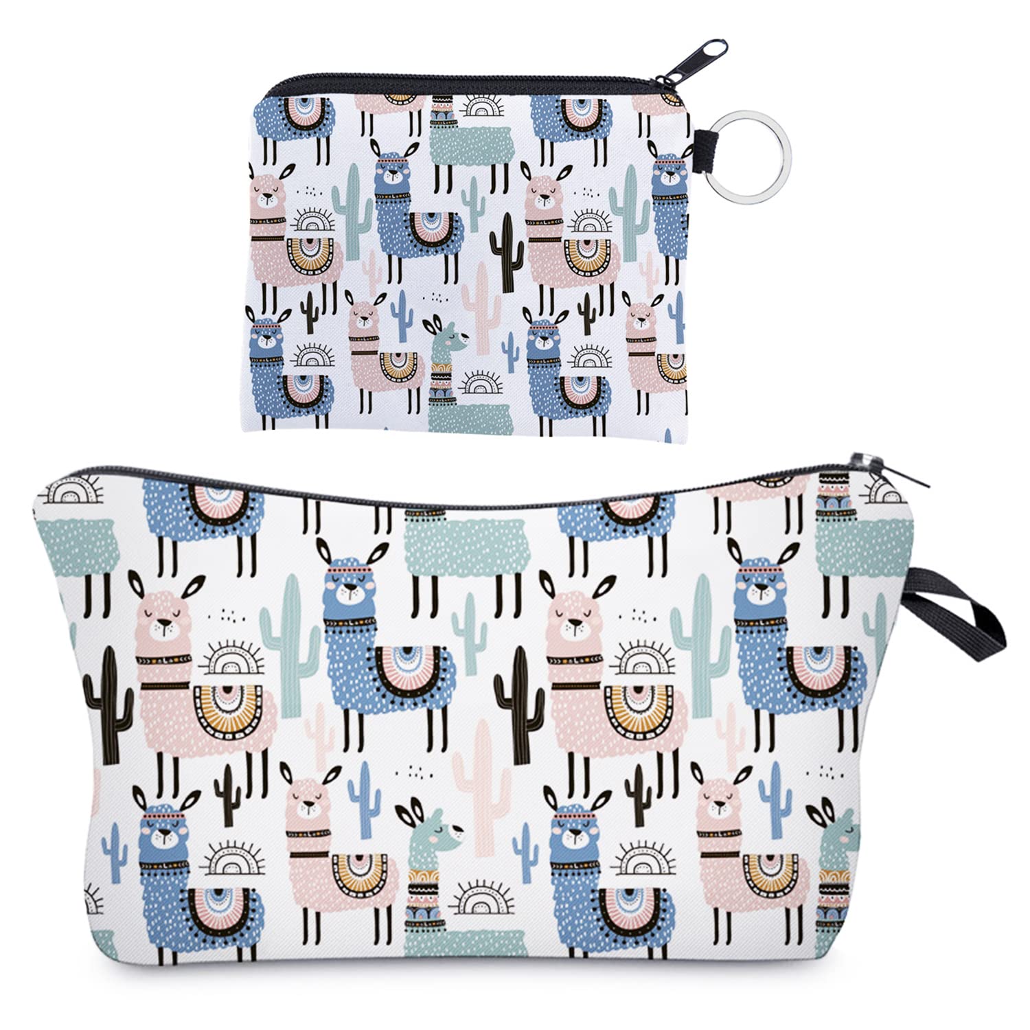 Cosmetic Bag, 2 Pack Small Cosmetic Bag Make Up Accessory Bag Travel Toiletry WashBag Makeup Pouch with Alpaca Printed Handy Purse for Women Girls A3YTHZB (1)