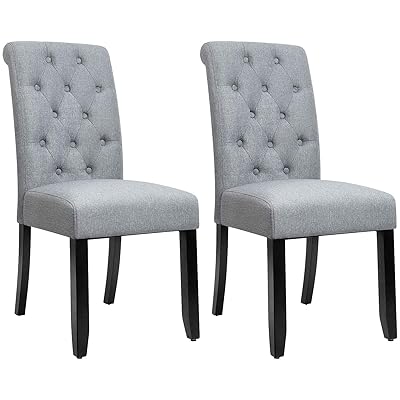JUMMICO Tufted Upholstered Dining Chair with Solid Wood Legs, Grey