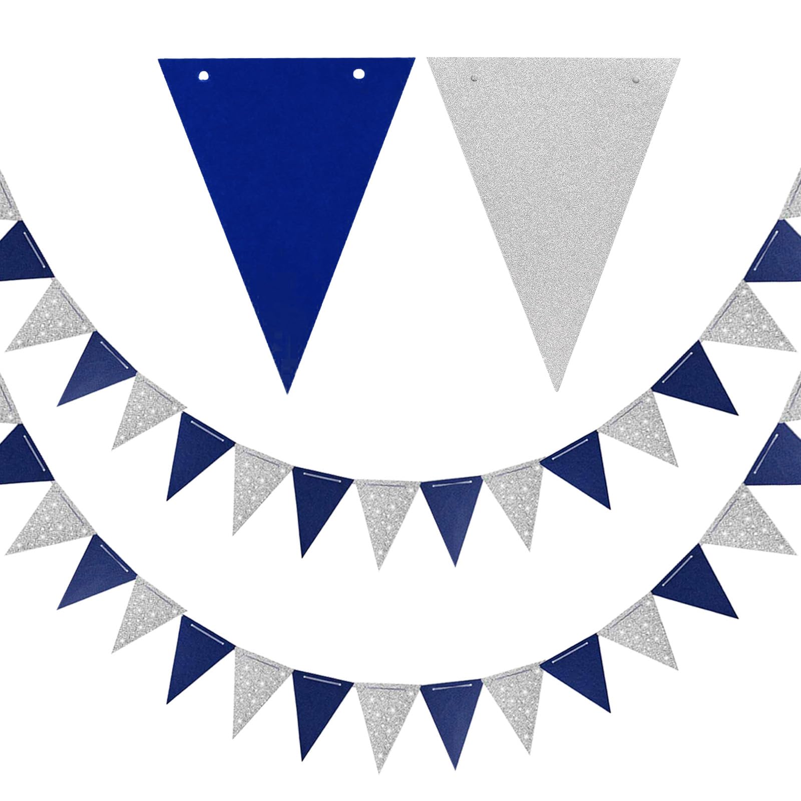GAKA FAVOR 20 Feet Blue and Silver Paper Triangle Flag Bunting Garland Pennant Banner for Party Decorations, 30pcs Flags