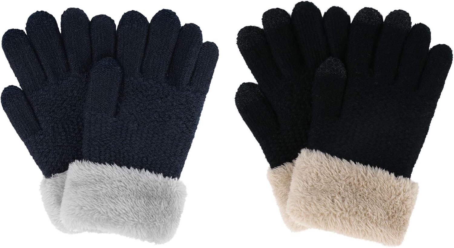 2 & 3 Pack Kids Touchscreen Winter Knit Gloves with Faux Fur Cuff: Clothing