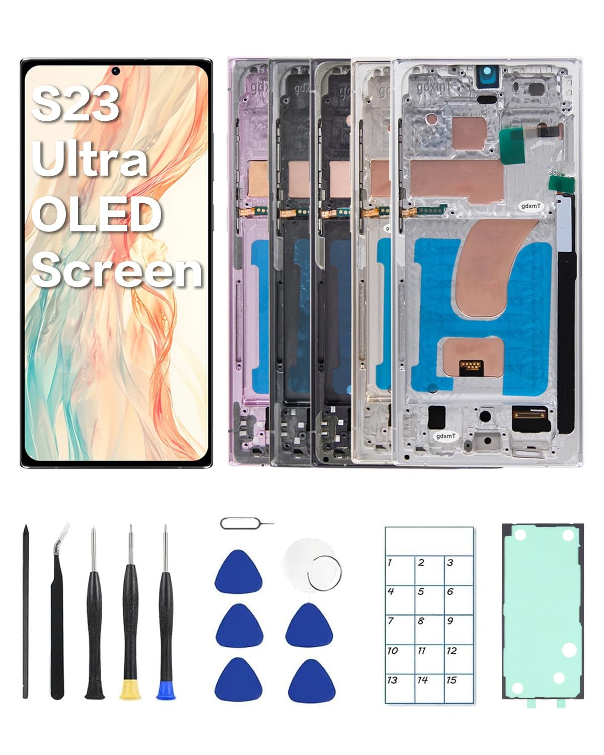 JQYDZH US Version For Samsung S23 Ultra Screen Replacement for Galaxy S23 Ultra 5G with Frame & Fingerprint Sensor – Includes Full Tool Kit & Installation Guide
