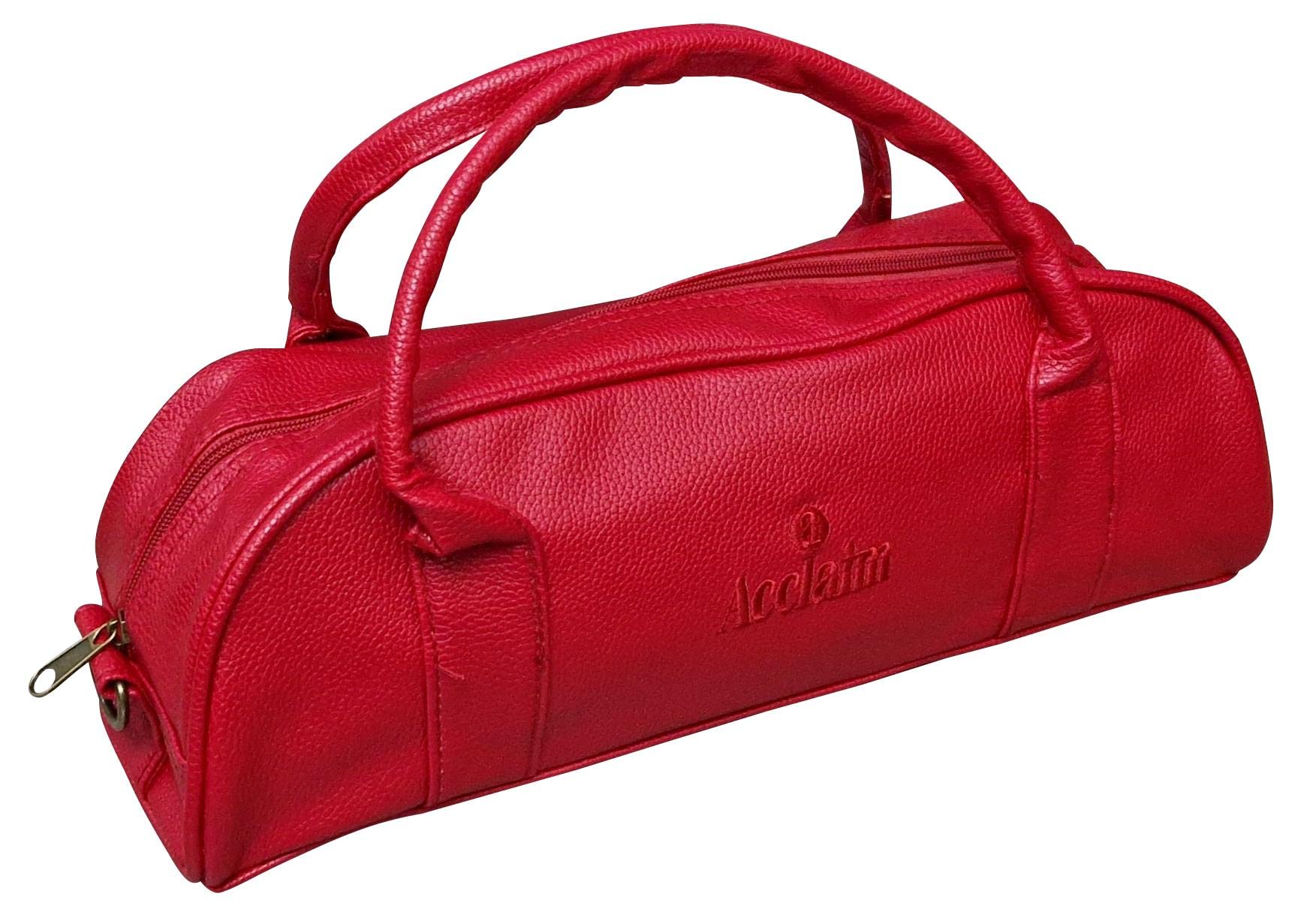 Acclaim Newport Rounded Style Mini Three Bowls Synthetic Grain Leather Look Lawn Green Bowling Bag with Dividers and Shoulder Strap (Red)