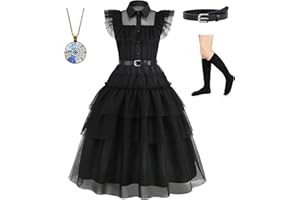 LAUPHIE Black Wednesday Addams Costume Girls Dress Kids Family Costumes Halloween Costumes Cosplay Party Dress 4-13Y