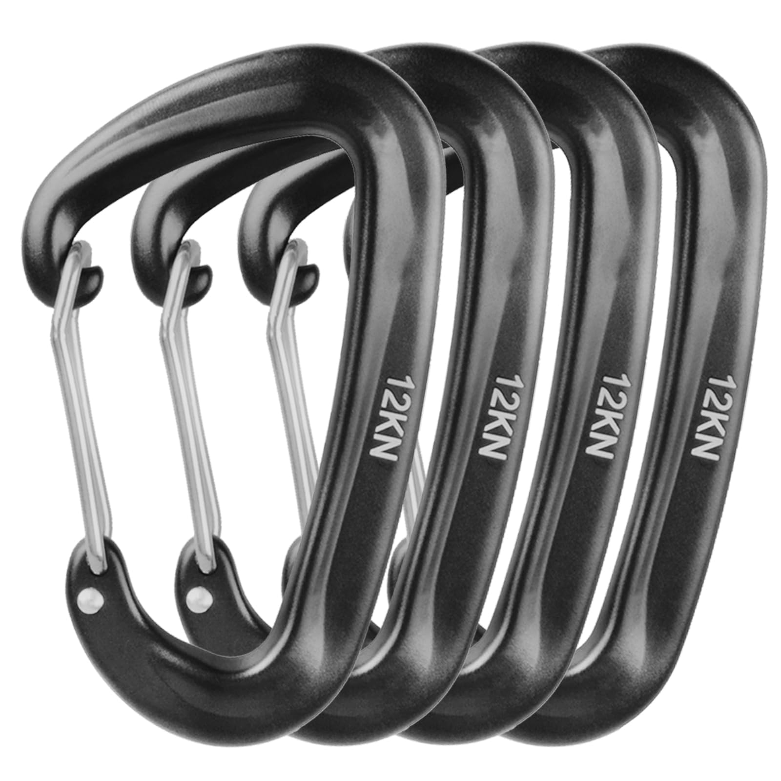 TRIWONDER Carabiner Clip Heavy Duty Wire Gate Small Carabiner Clips D Shape Keyring Snap Hook for Hammock Camping Hiking Fishing (12kN - Black - 4 Pcs)