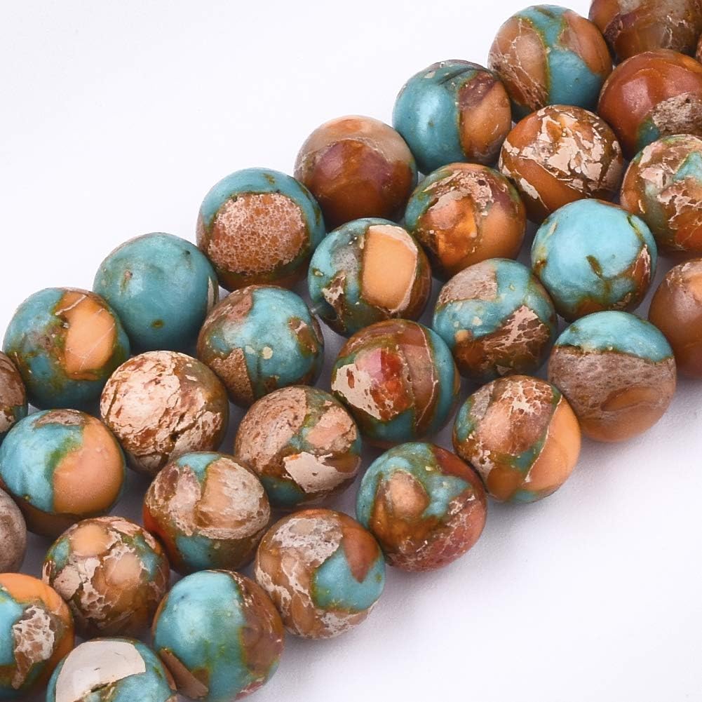 8mm Natural Emperor stone Bead String, Multiple Colour，DIY Beads Accessories，Round Gemstone Loose Beads for Jewellery Making (47-50pcs/strand) (Orange Turquoise Blue)