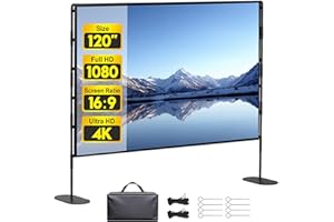 120 Inch Outdoor Projector Screen with Stand, Portable Indoor Outdoor Movie Screen, 16:9 4K HD Lightweight Projection Screen 