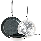 Nuwave 3-Piece 8”, 10”, 12” Forged Lightweight Frying Pan Set, G10 Healthy Duralon Blue Ceramic Ultra Non-Stick, Ergonomic Stay-Cool Handles, Induction-Ready & Works on All Cooktops