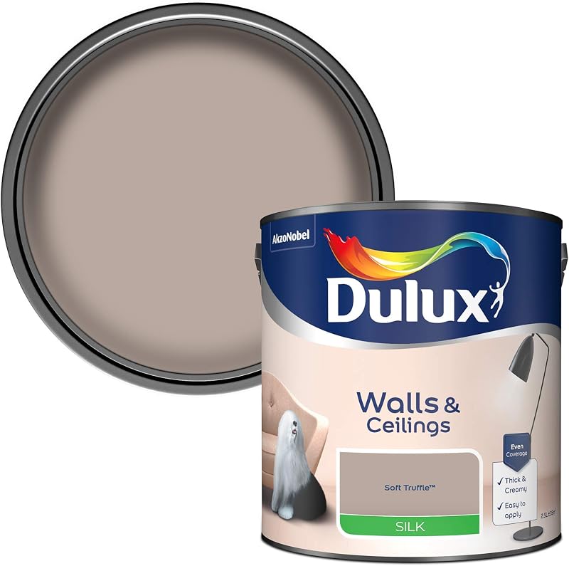 Dulux Silk Emulsion Paint Walls Ceilings Soft Truffle 2.5L 13m²/L