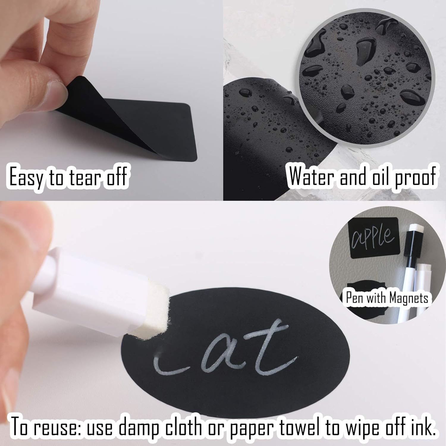 Chalkboard Labels, Reusable Blackboard Sticker (120 Pcs) and 1 Liquid Erasable Pen, Removable Waterproof Label Sticker for Mason Jars, Office, School, Bakery, Bouquet, Wedding, Organize Home, Kitchen : Office Products