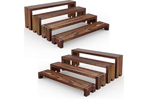 HOMEPEKITE 2 Set 14in Wooden Tiered Riser Display Stands,8 Pcs Tiered Shelf Organizer Stand,Wooden Cupcake Stand Dessert Table Display Set,Display Stands for Vendor Events for Figures Cupcake Dessert Perfume