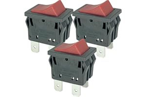 SONZROD 3-Pack RCK-21 Rocker Switch – SPST 4-Pin 13A/250V NO-Off Red Button Switch – Compatible with Carling T105, T125 – Fixes Power Control Failures
