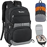 Seektop Lightweight Travel Backpack for Men Women, Multiple Pockets 40L Hiking Backpack Foldable Carry on Backpack for Outdoor Camping Sport Leisure (Black)