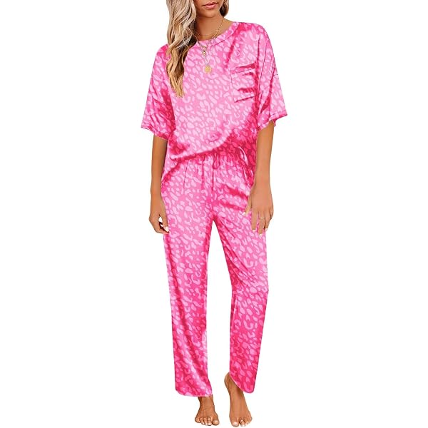 NUFIWI Women's Heart Print Pajamas Set - Long Sleeve Feather Trim PJs, Button Down Shirt & Pants Loungewear - View #2