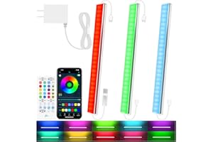 Benreom 3 Pcs RGB Under Cabinet Lights Kit, Smart App and Remote Control Under Cabinet Lighting, Dimmable Under Counter Lights for Kitchen, Plug in LED Lights Bar for Cabinet, Counter, Workbench, Desk