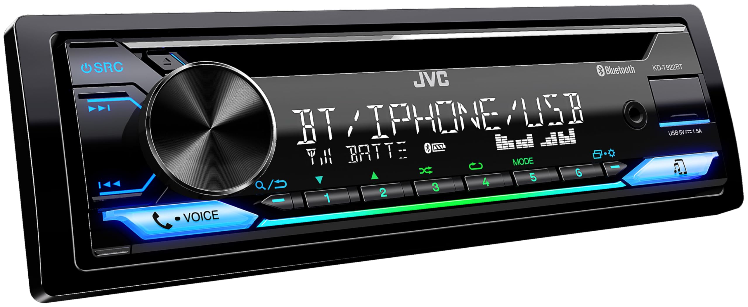 JVC KD-T922BT CD Receiver, 1-DIN, With Blutooth, Spotify, USB, AUX, Variable Colour Illumination