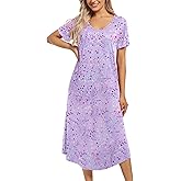 ENJOYNIGHT Womens Nightgown Short Sleeve Night Dress Long Sleepwear Gown with Pockets