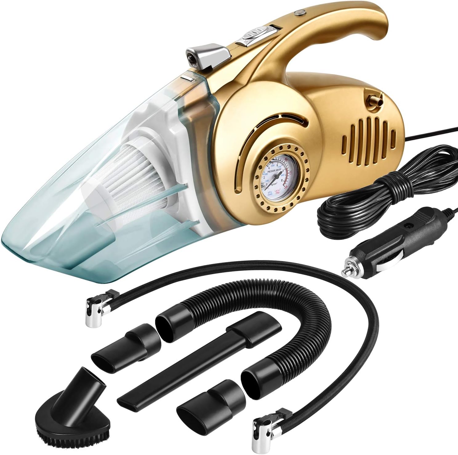 Handheld Corded Car Vacuum Cleaner with LED Light, YOTOC DC12-Volt Wet/Dry Portable Handheld Auto Vacuum Cleaner for Car With Inflator Function, 14 Long Feet Power Cord