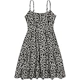 RoseSeek Girl's Summer Dress Floral Ruffle Hem Spaghetti Strap Ruched Bust Cami Short Dress Sundress