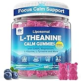 L Theanine Calm Gummies 500mg, Sugar-Free Liposomal L-Theanine Supplement, w/Safforn, Magnesium Glycinate, GABA, Ashwagandha, Algae Omega-3, Vitamin D3 B12, for Brain Calm, Relax, Mood, Zzz, 120Cts