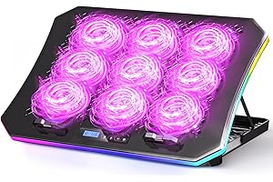 KeiBn Laptop Cooling Pad, Gaming Laptop Fan Cooling Pad with 9 Quiet Fans, RGB Laptop Cooler for 15.6-17.3 Inch, Cooling Pad for Laptop with 7 Height Stands, 2 USB Ports, Phone Stand-Purple
