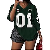 SHENHE Women's Plus Size Summer Tops Y2K V Neck Short Sleeve Number Print Athletic Graphic Tees Jersey Shirts