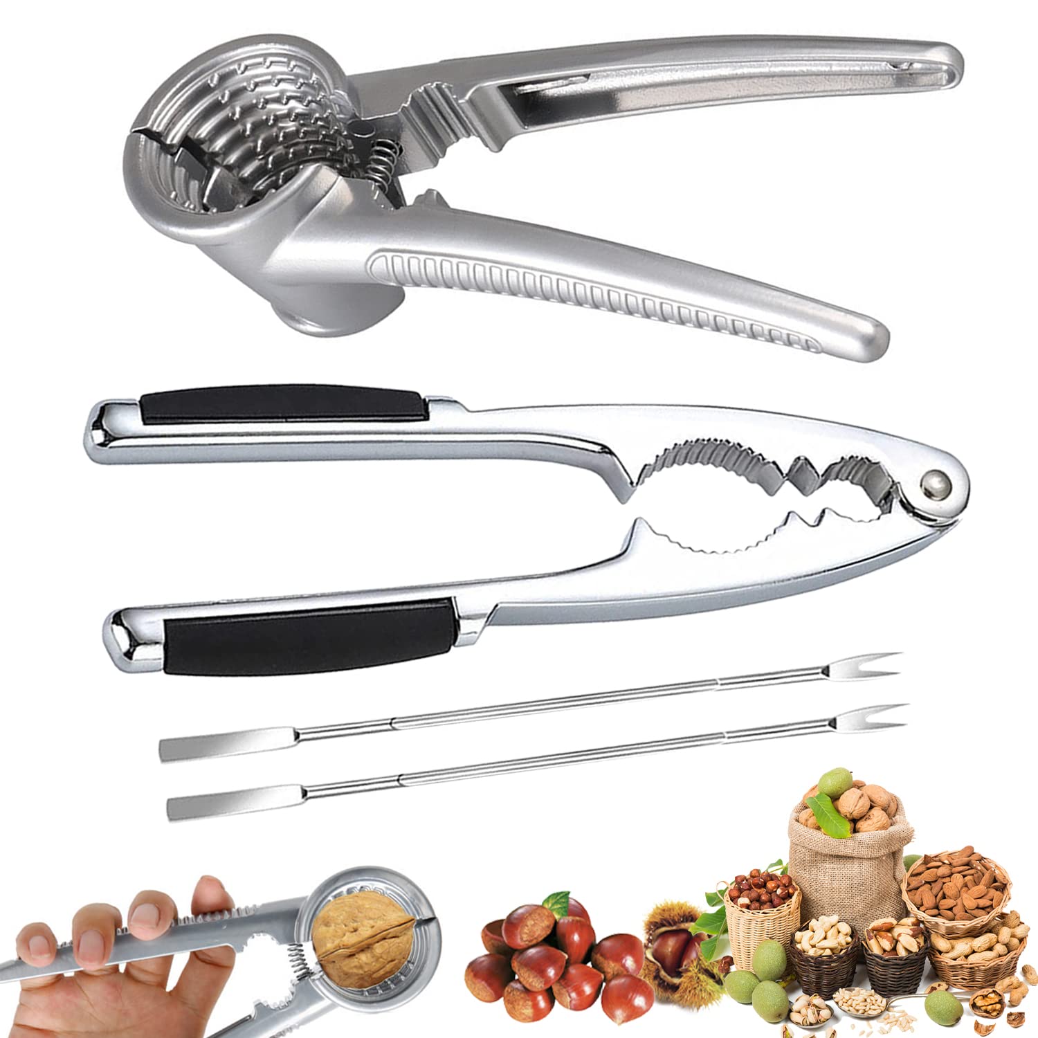 Nutcracker, 4 Pcs Nutcracker Kitchen Tool, Nut Crackers Tool, Funnel Walnut Pliers, Metal Nutcracker Multifunction, Walnut Plier Opener, Metal Nut Cracker Tool for All Sorts of Nuts (A)