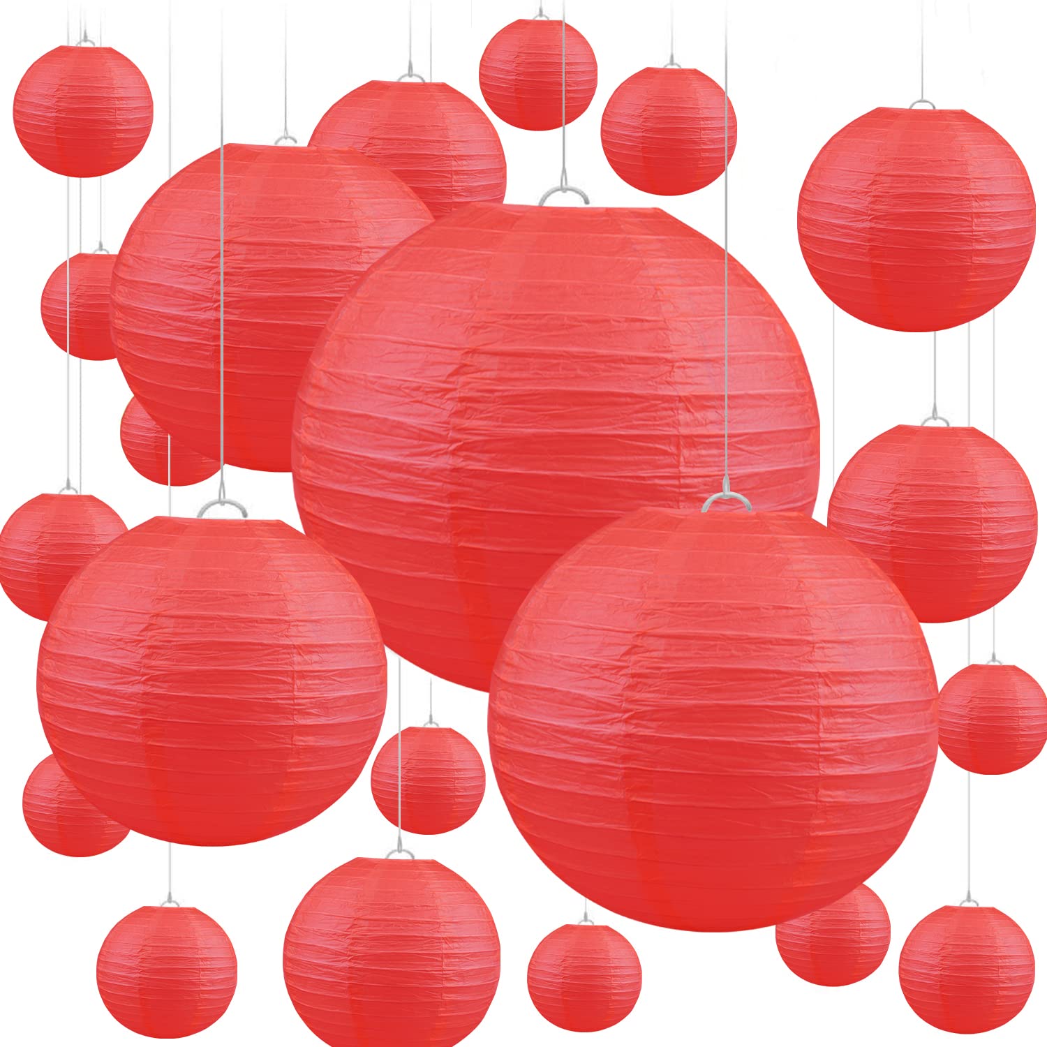 Jangostor 20PCS Red Paper Lantern Round Paper Lantern Hanging Paper Lanterns Decorations, 15 CM, 20 CM, 25 CM, 30 CM Different Sizes lantern lamp shades for Wedding Birthday Celebrations Garden